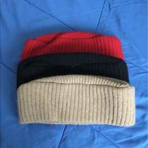 Winter set (5 items): ear muffs, knit beanie, and cashmere beanies (3)